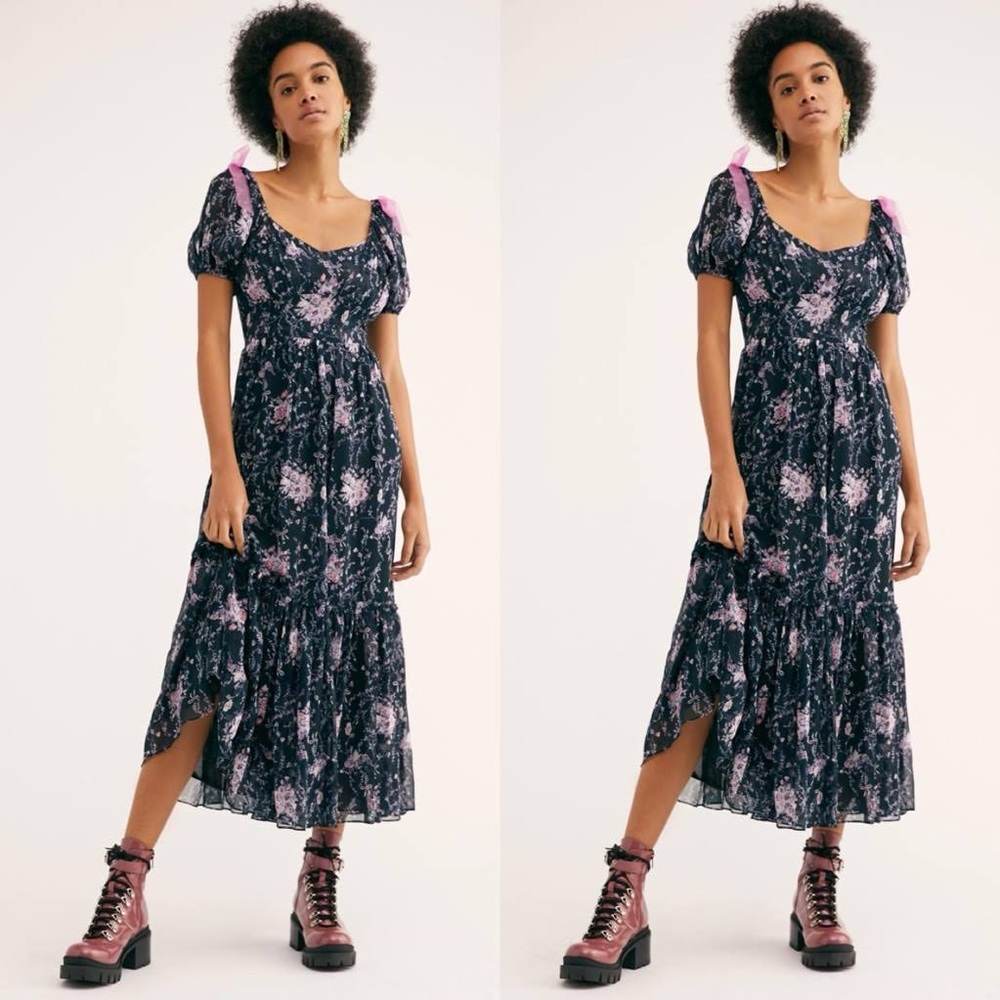 LoveShackFancy Angie Midi Dress in Black